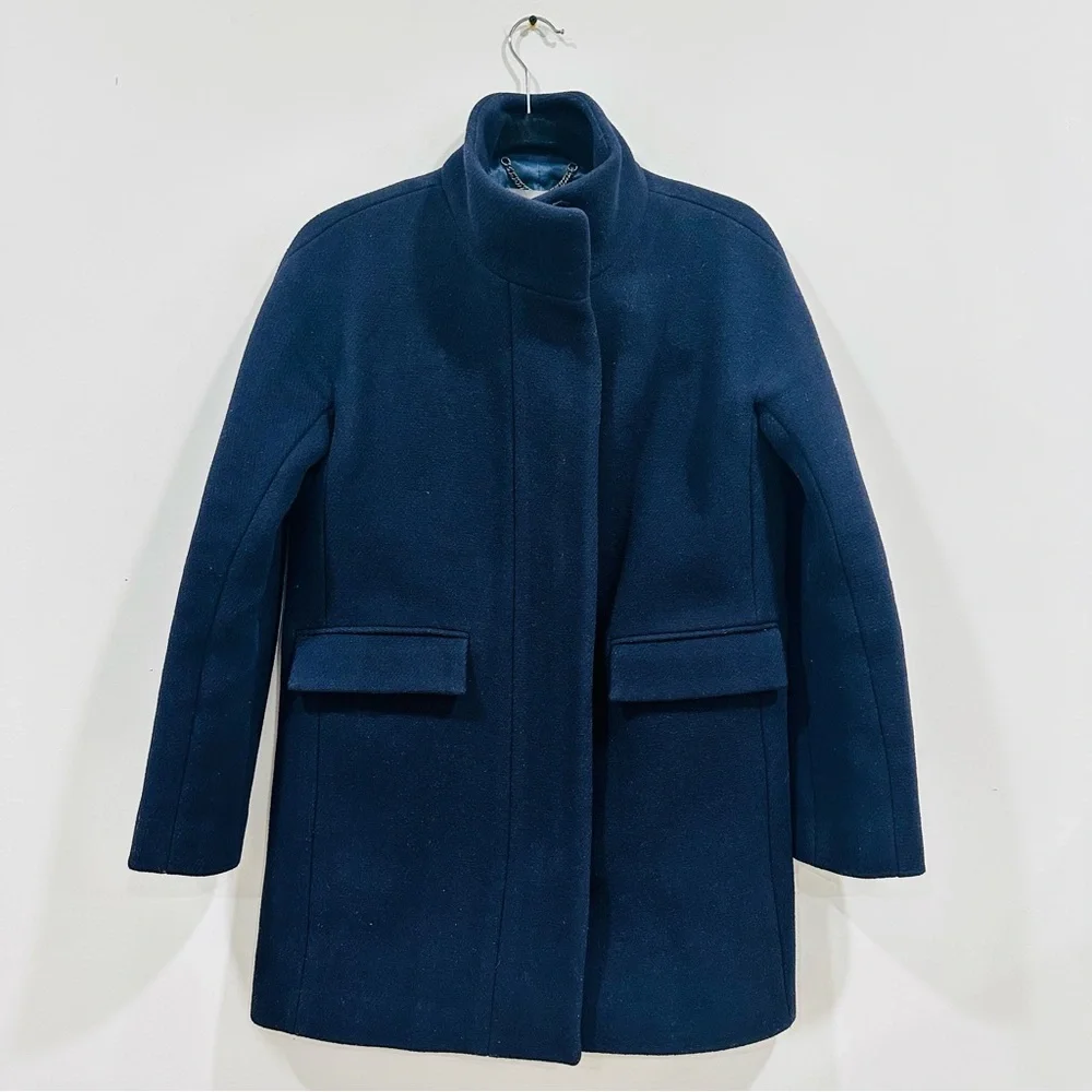 Crew Nello Gori Stadium Cloth Cocoon Coat Dark Blue Women Wool Blend Size 2 - Picture 3 of 10